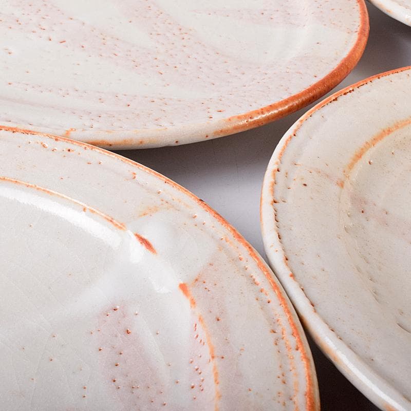 和食器　美濃焼　安藤日出武作　紅志野　草文　平皿　五客　共箱　M　R7893B