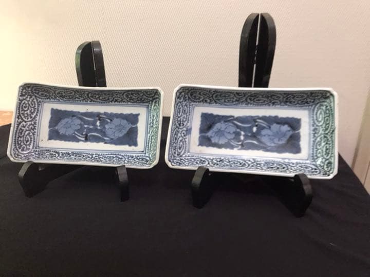 古伊万里　蛸唐草長皿　2枚　(富貴長春)