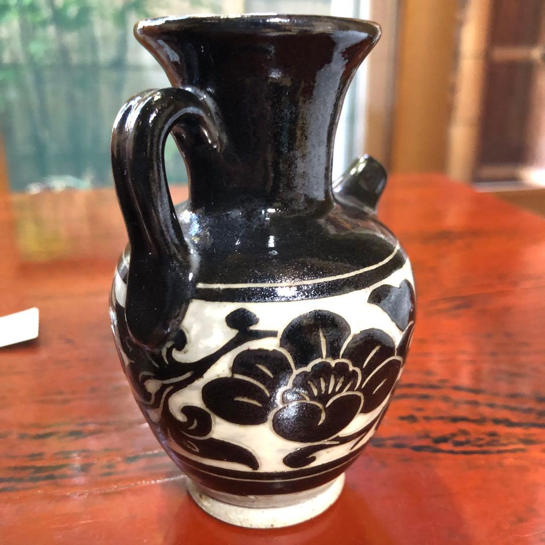 磁州窯 黒柚掻落水注 専用箱 焦茶色壺型 茶道具