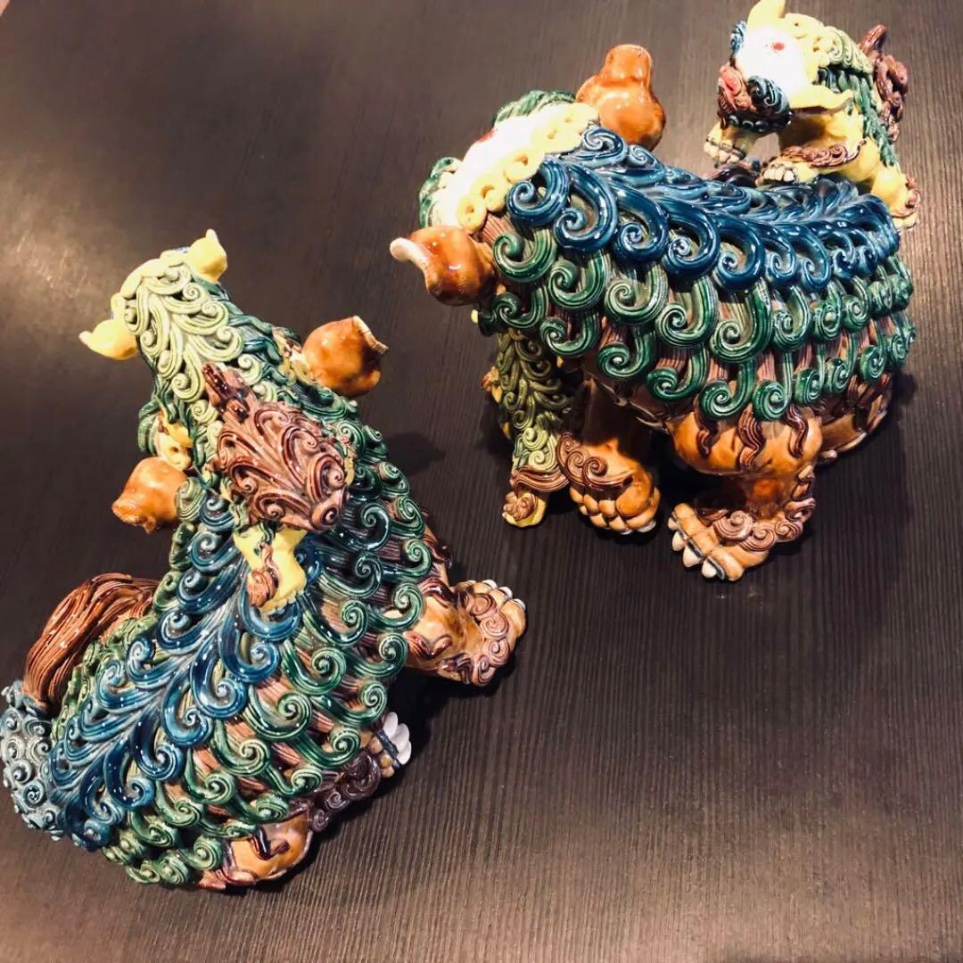 台湾 交趾焼 双獅(林 智信 作)