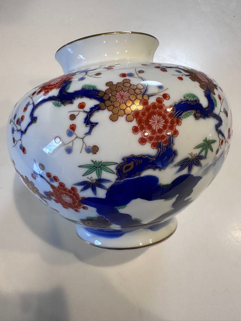 【美品】深川製磁 花瓶 一対 大小2点セット 有田焼 染錦 金彩 富士印