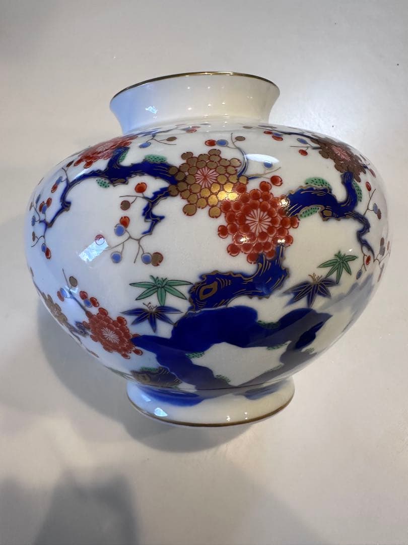 【美品】深川製磁 花瓶 一対 大小2点セット 有田焼 染錦 金彩 富士印