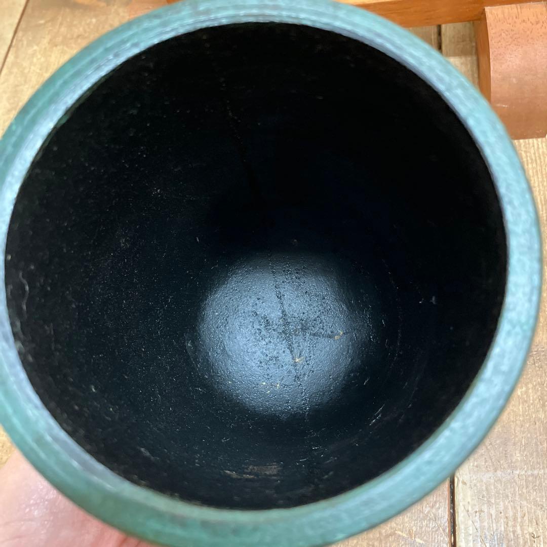 E-4 昭和レトロ 青銅製 仏具 梵鐘 ミニ鐘 木製台座付き 南無阿弥陀仏 半鐘