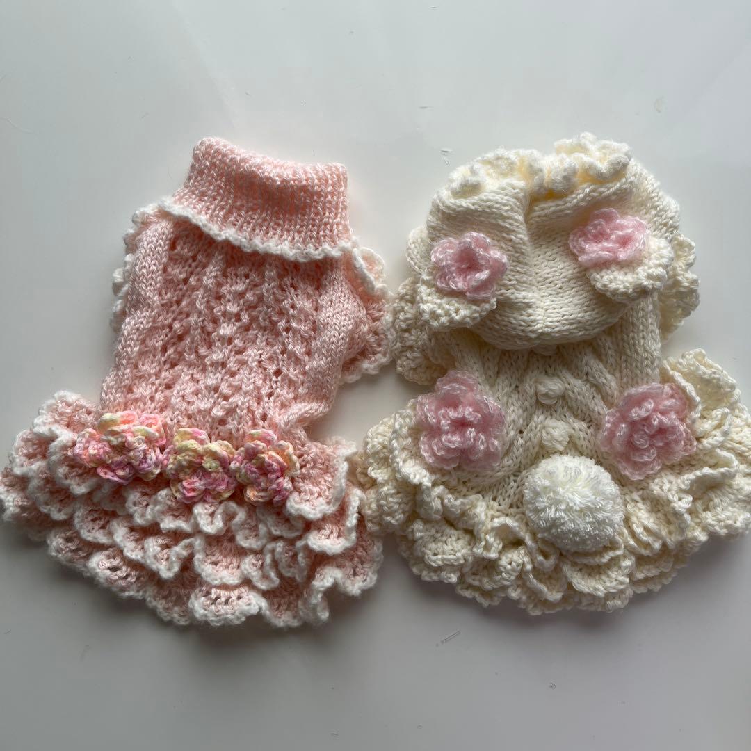 小型犬用手編み服　M ILK