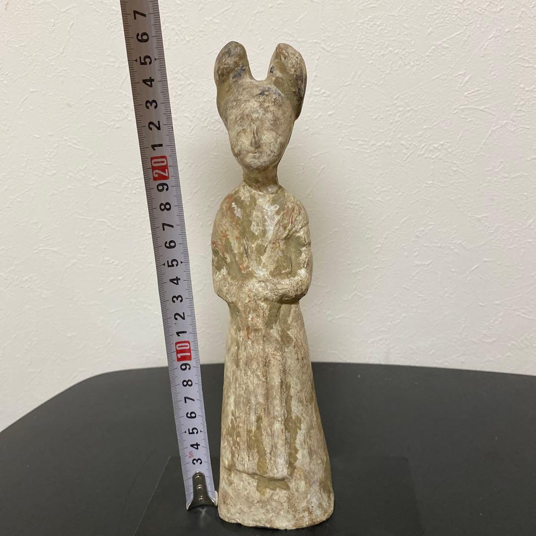 中国美術 唐 加彩 婦人俑 置物