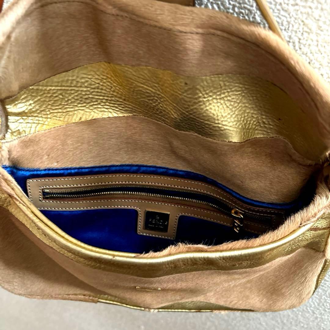 希少✨ FENDI フェンディ バゲット ハンドバッグ ハラコ×ゴールドレザー