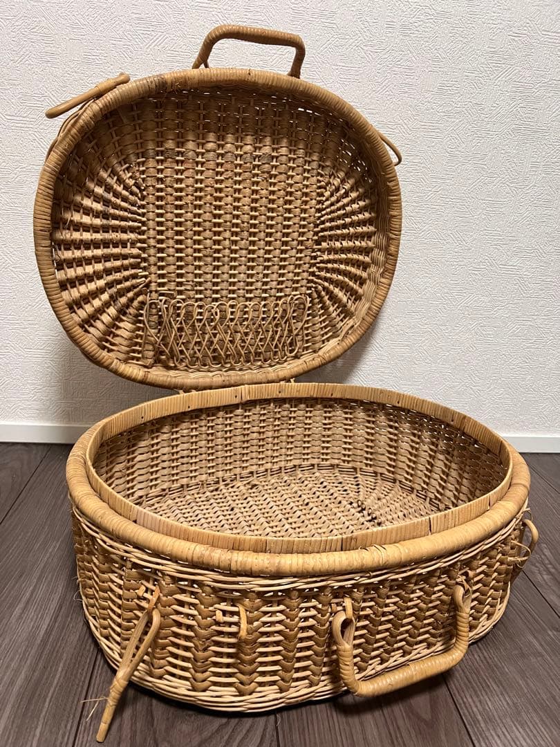 アンティーク　ピクニックトランク　レトロ　ピクニックバスケット ラタン
