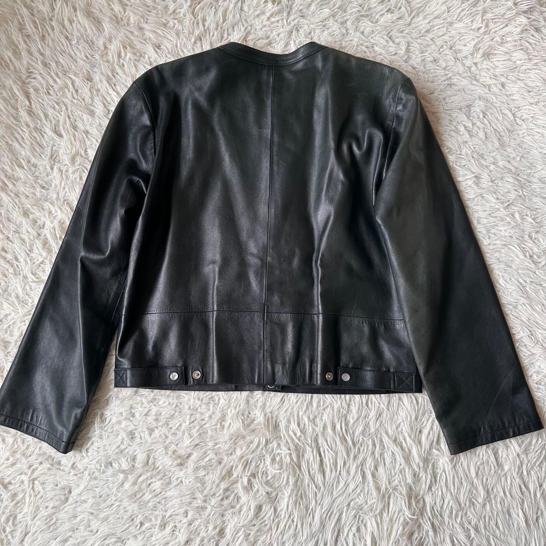 希少✨アニエスベー　レザージャケット　ノーカラー　スナップボタン　黒　本革