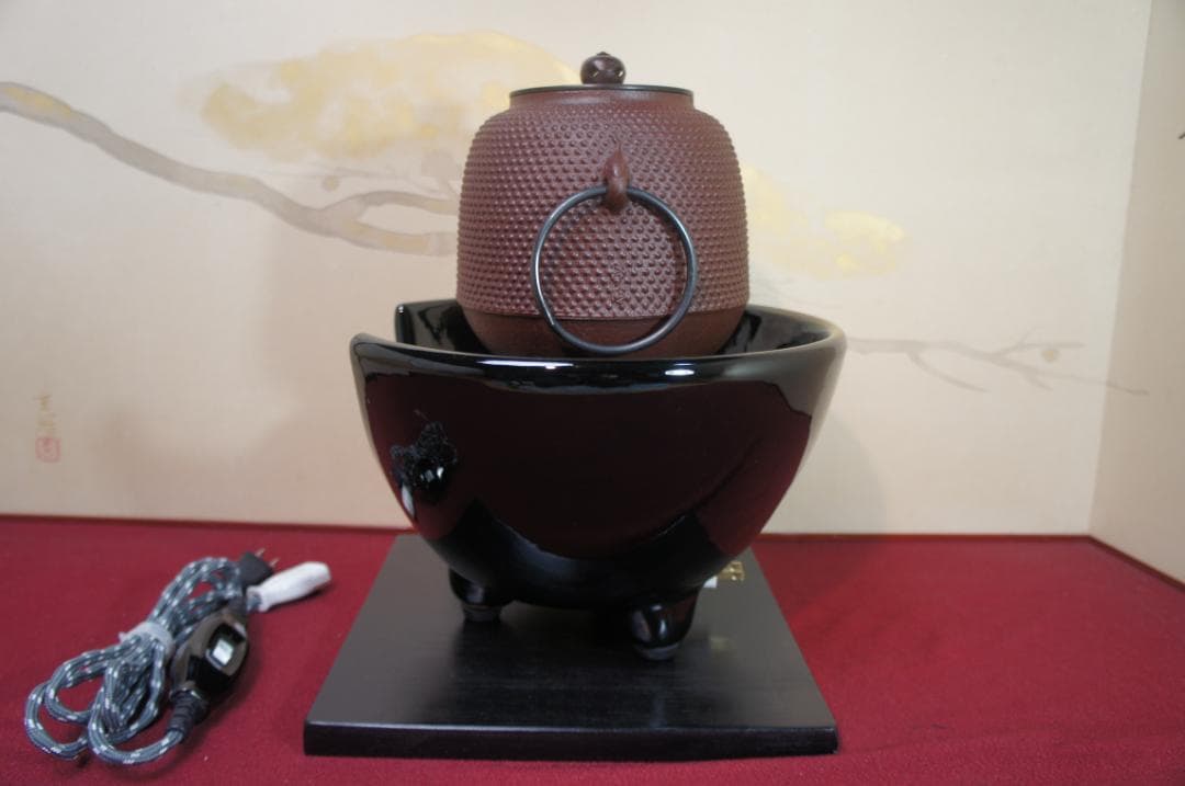 ☆ 創巧野々田 真塗風炉(紅鉢型)電熱器 在銘霰地紋棗釜 他フルセット送料込み