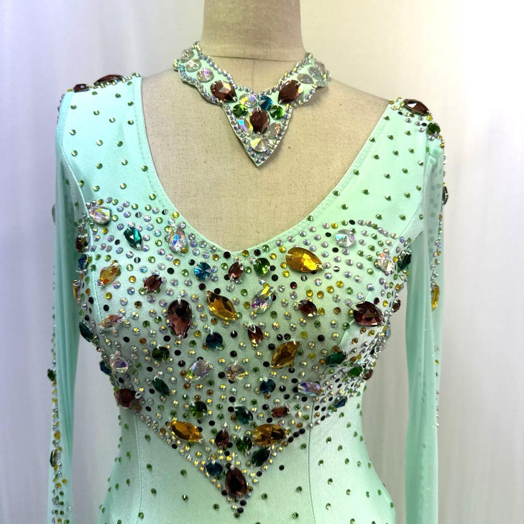 6328★S ミントグリーン カラフビジュー スタンダード ドレス社交ダンス