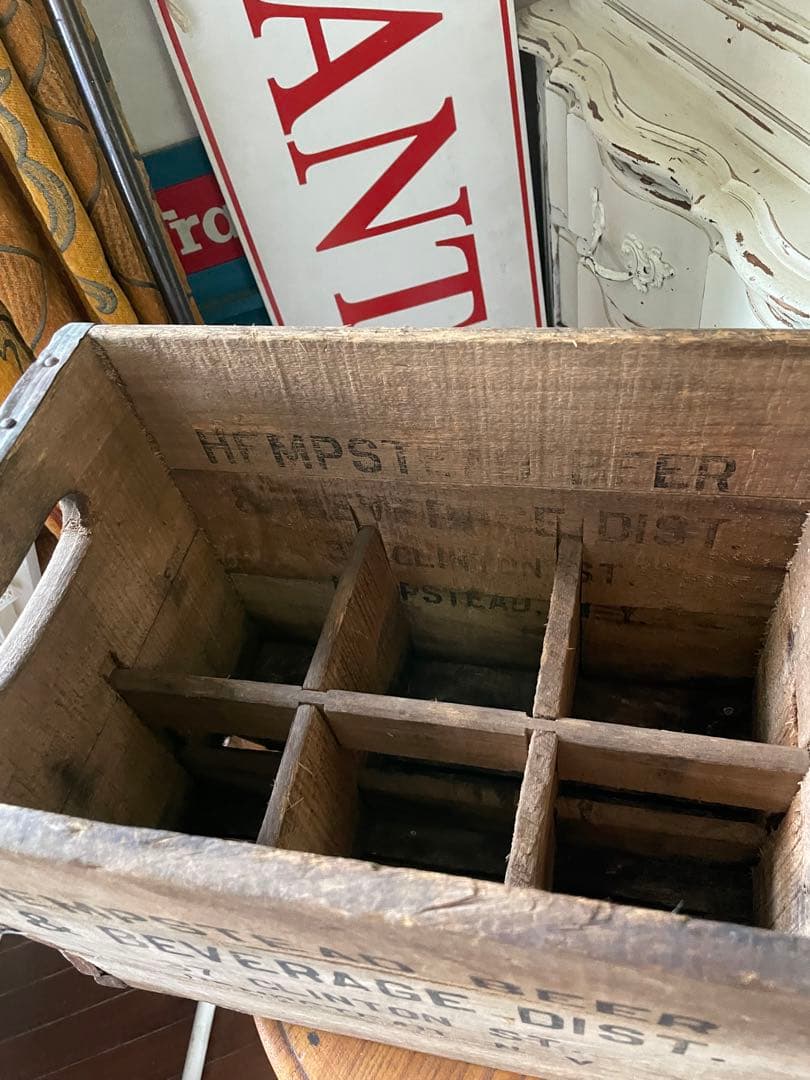 878仕切り付　木箱　ウッドボックス　箱　アメリカ　ボトルホルダー　レア