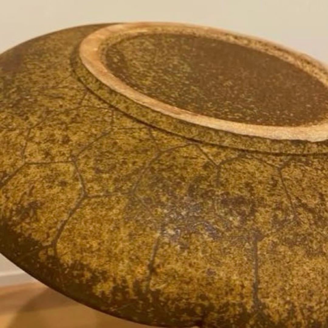 【未使用品】萩伊羅保線文字鉢　野坂康起造　共箱　布付き　山口県指定無形文化財