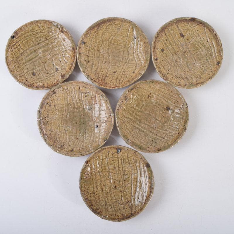 虫明焼　三つ足銘々皿　六客　時代箱　N　8673