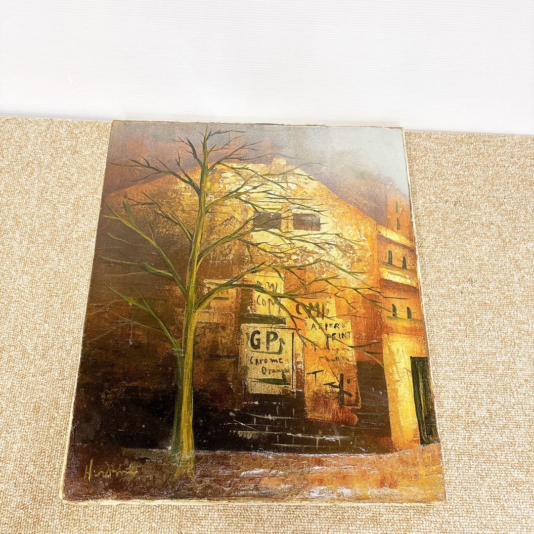 真作 立川広己「広告のある壁」油彩 自由美術協会会員 一枚の絵人気画家