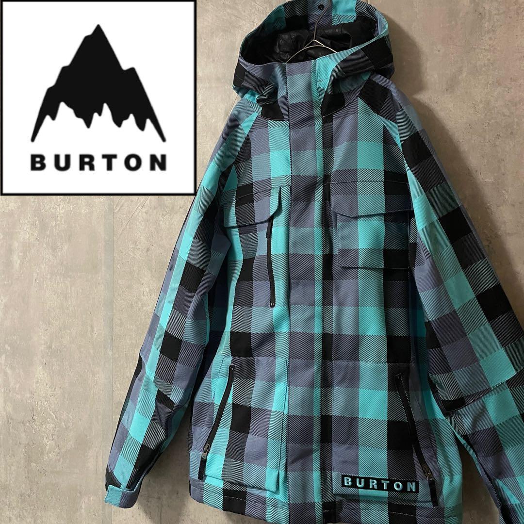 Burtonバートンスキーウェアスノーボードジャケットパーカーフード水色チェック