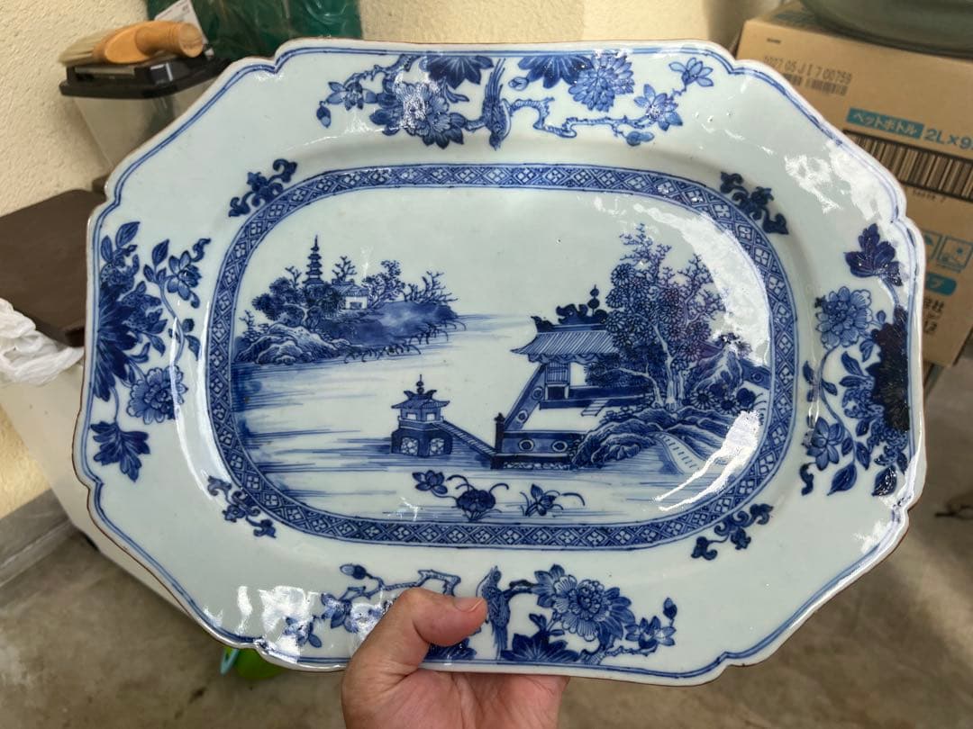 中国清時代骨董の風景画皿　アンティーク