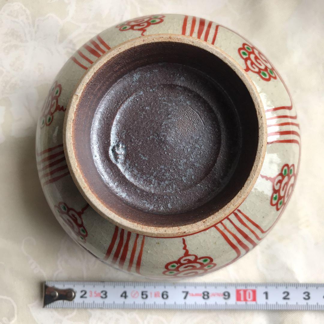 膳所焼　陽炎園　赤絵安南写　茶碗