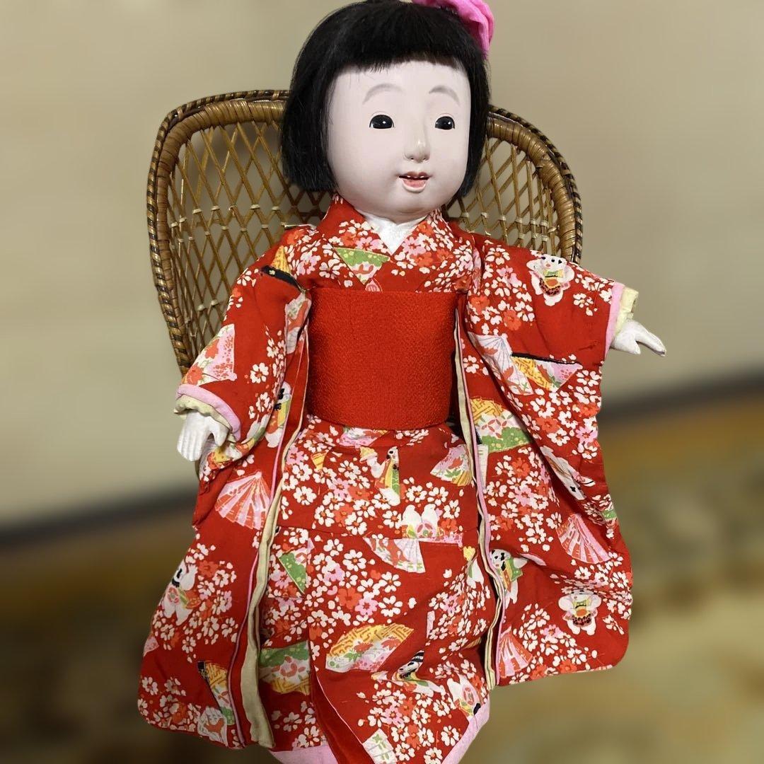古い市松人形　４２ｃｍ　英山作　大正？　にっこり明るい　おまとめ割引　おかっぱ