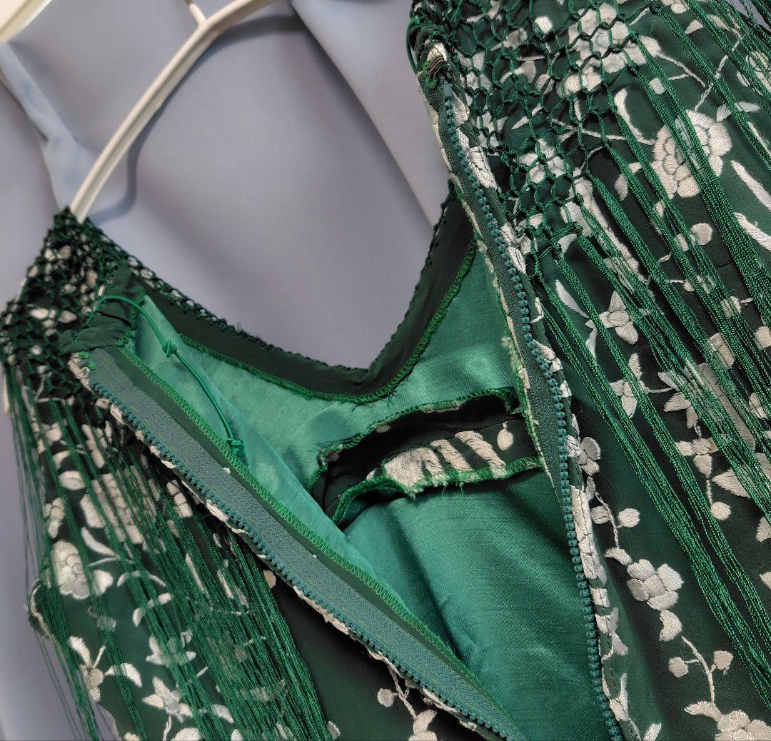 フラメンコ衣装　緑ワンピース+白パニエ