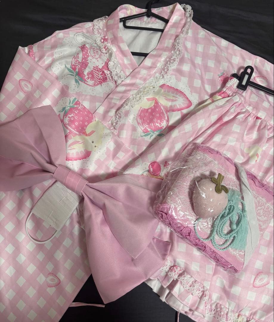 To Alice トゥアリス いちごギンガム浴衣セット ピンク S