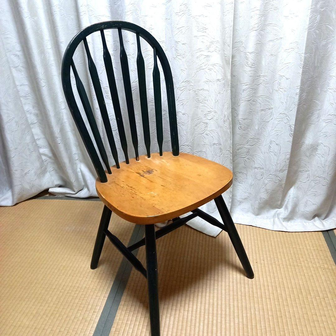 レトロスピンドルチェア 木製 緑と木目