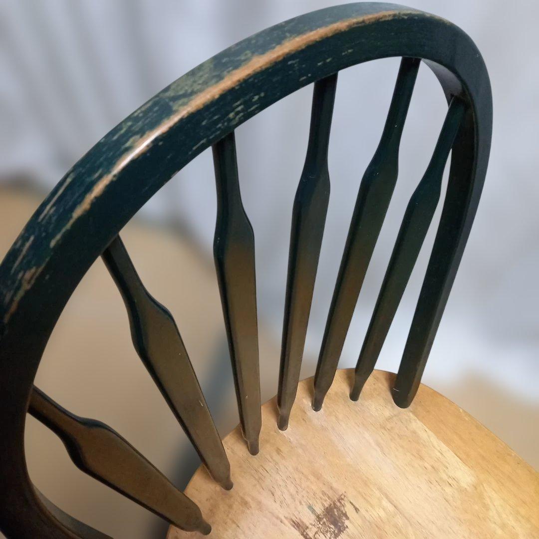 レトロスピンドルチェア 木製 緑と木目