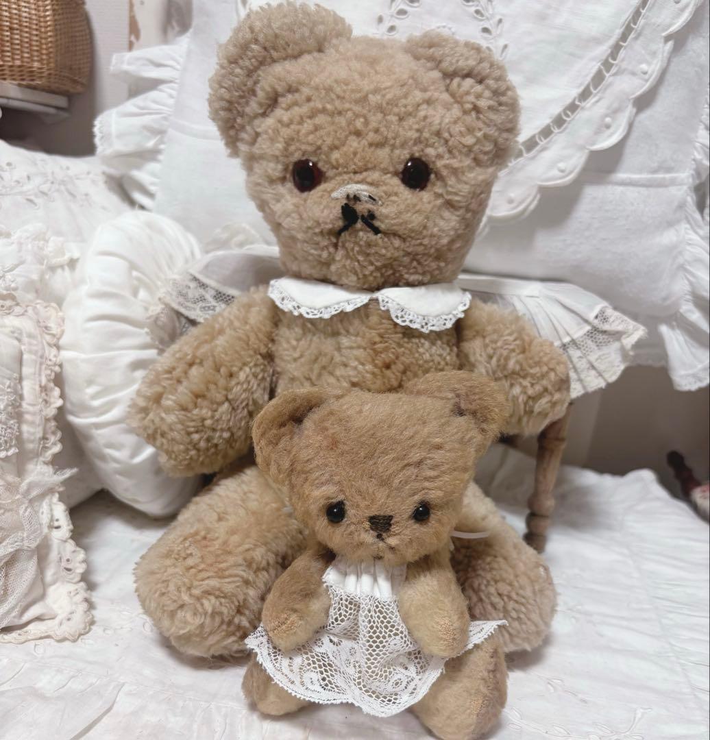 小さい子　ヴィンテージベア　アンティークベア　エプロン付き
