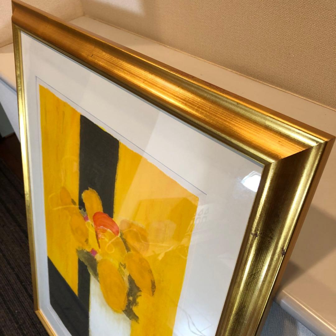 カトラン 「黒いテーブルクロスの上の夏の花束」 リトグラフ　作家直筆サイン入り