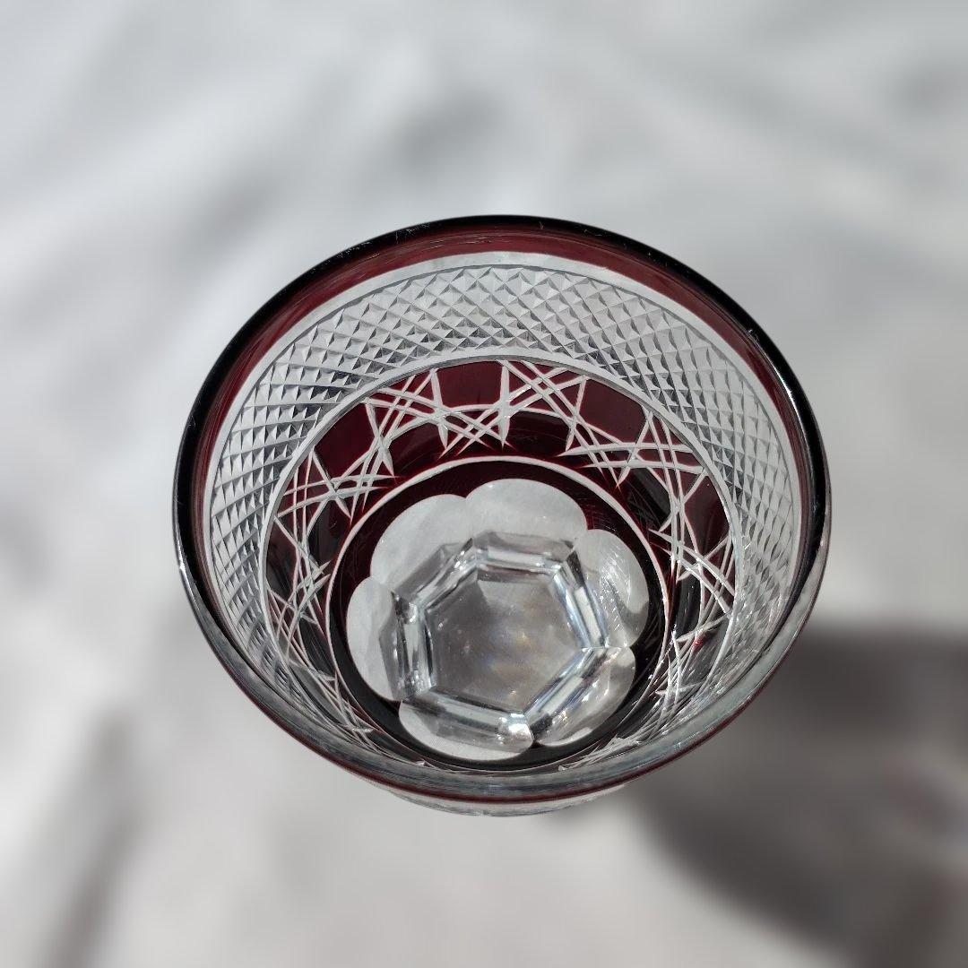 【新品未使用】薩摩切子ワインレッド　カットガラス酒器 六角形