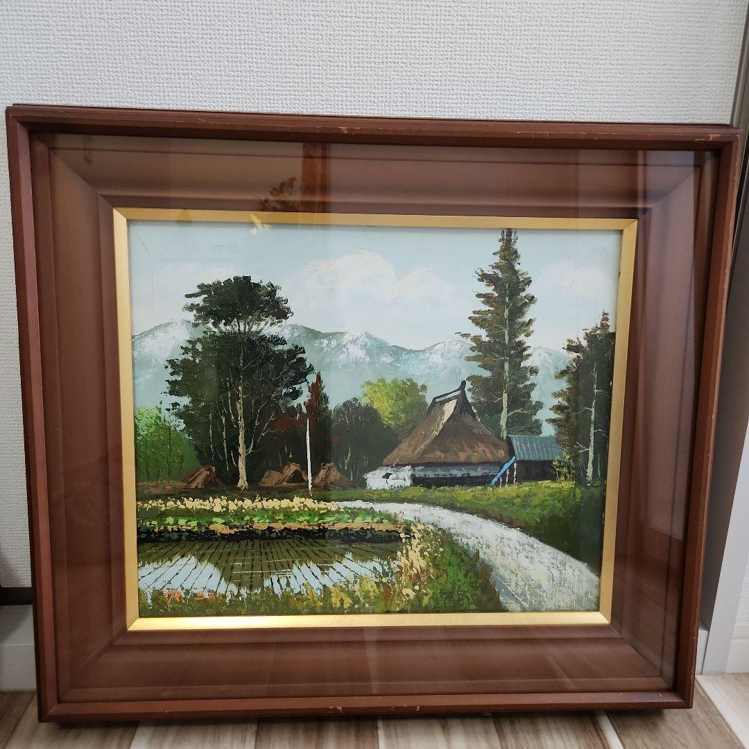 油彩　油絵 　田舎風景絵画　木製フレーム付