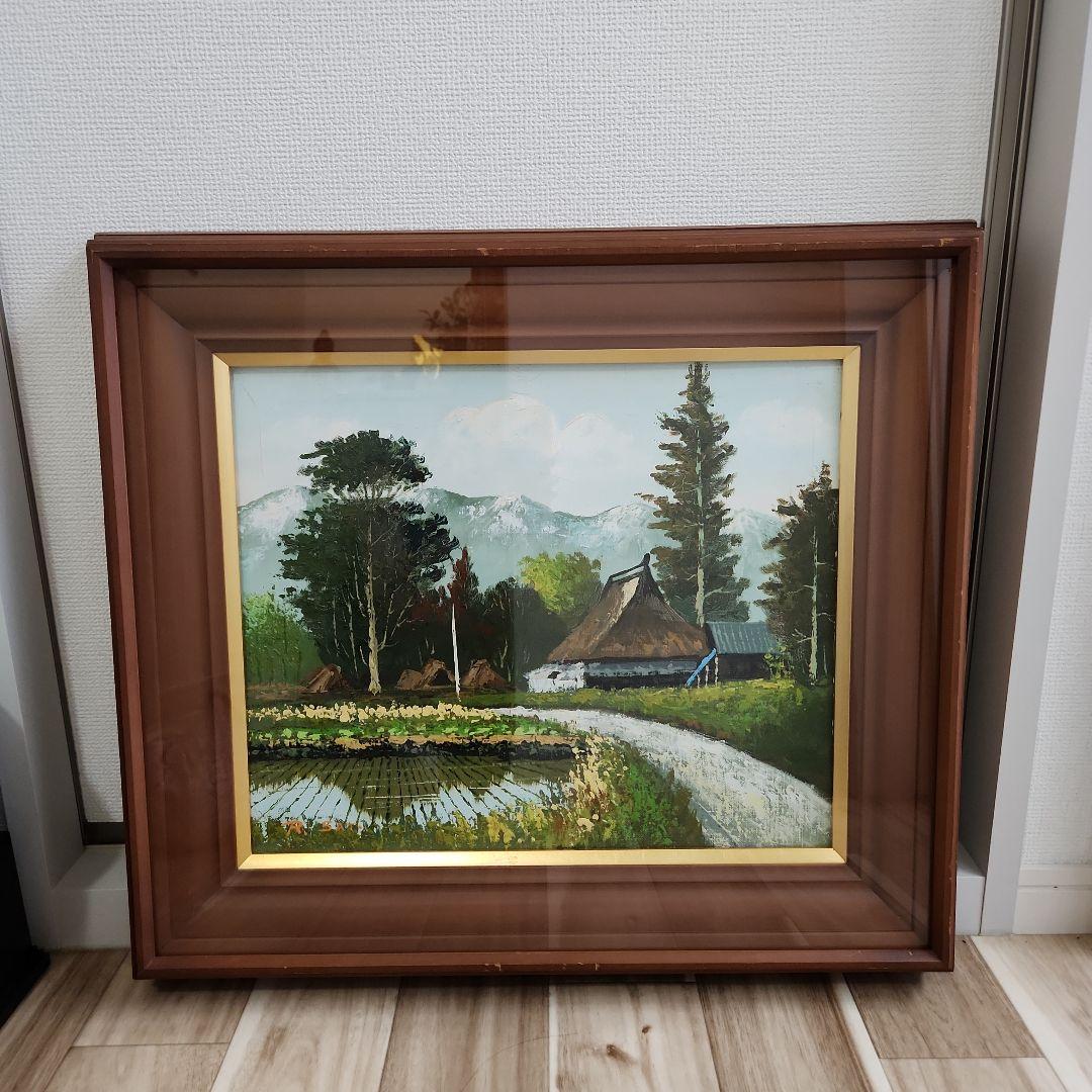 油彩　油絵 　田舎風景絵画　木製フレーム付