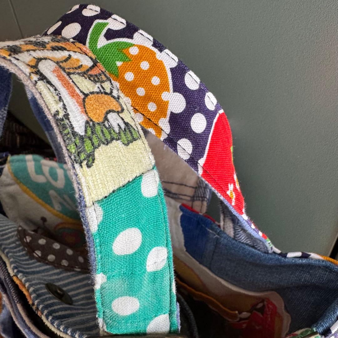 ハンドメイド デニムリメイク バッグ サロペット レトロアニマル 楕円底 32