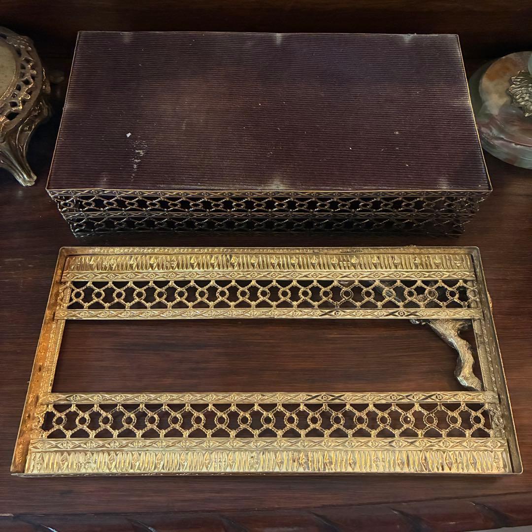 豪華50s リボン型アメリカアンティーク金属製ティッシュケースUSAヴィンテージ