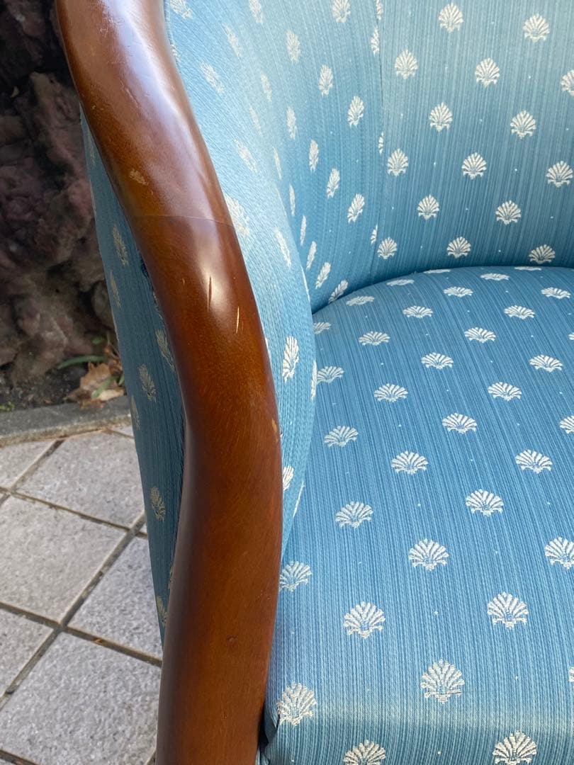 猫脚 ヴィンテージ♦️高級 シングルソファ♦️ダマスク柄♦️上品なくすみブルー♦️送料込