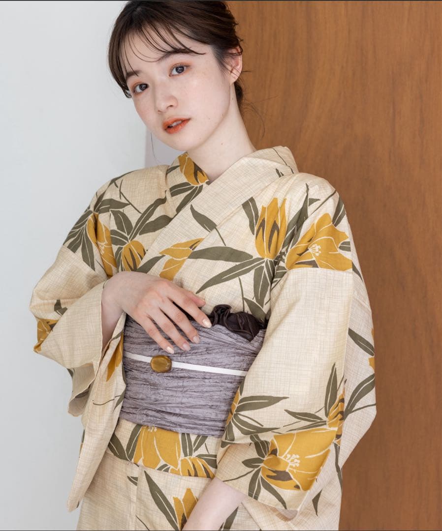 浴衣館グレース　こだわり浴衣５点セット（イエロー系）
