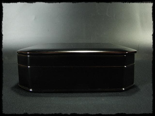 京塗名工 岡田 表寛 利休形 縁高 黒真塗 五重 菓子器 茶道具 共箱 g1