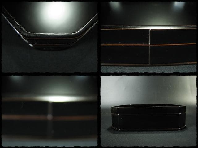 京塗名工 岡田 表寛 利休形 縁高 黒真塗 五重 菓子器 茶道具 共箱 g1
