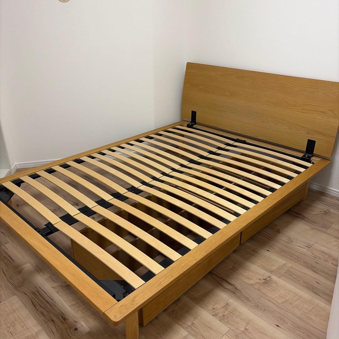 【値下げ‼️無印良品】ダブル ベッドフレーム(オーク材) ヘッドボード付