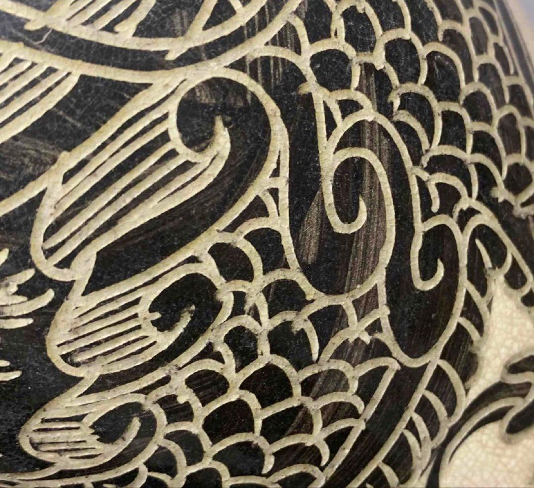 中国 磁州窯写白地黒龍梅瓶　f2250411