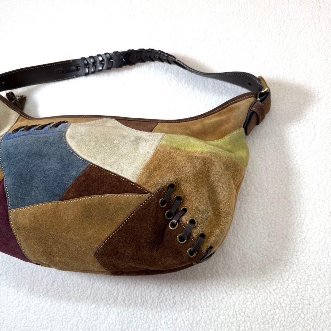 COACH コーチ 9587 スエード×レザー パッチワーク ショルダーバッグ