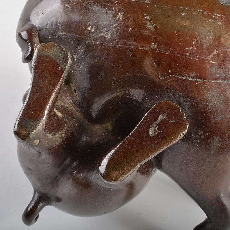 明治金工　古銅　子犬　双犬　置物　G　R6994