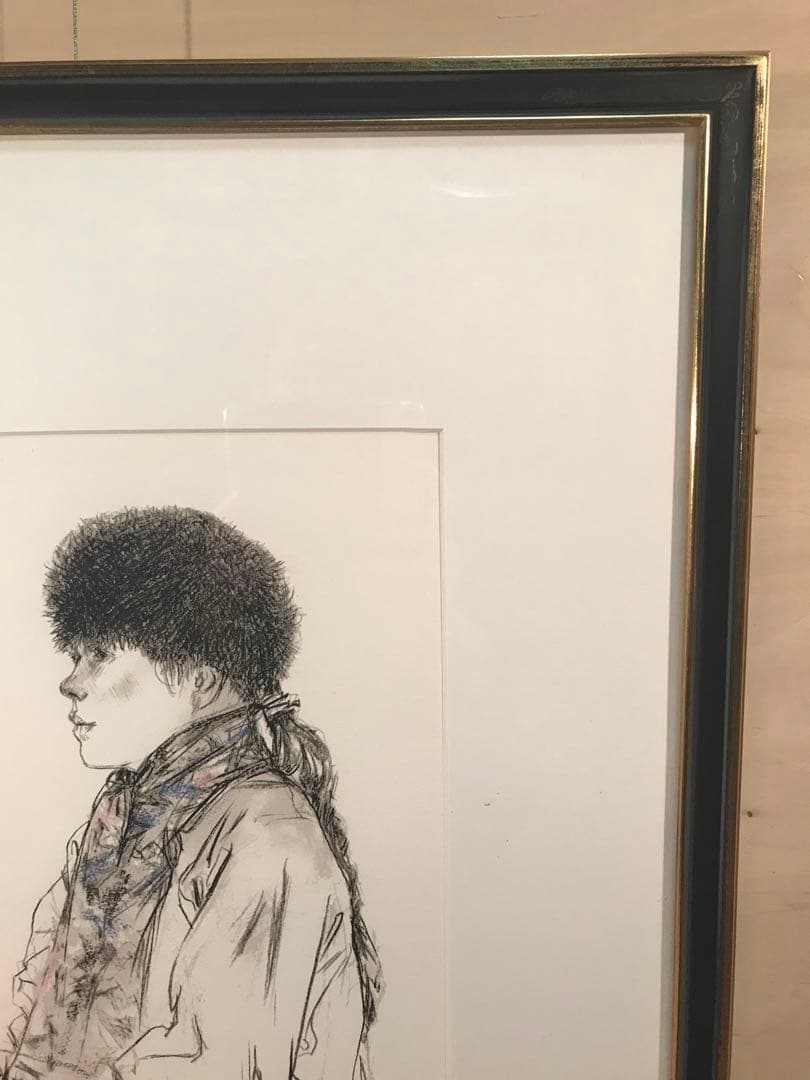 佐藤忠良「冬帽子(或る日の女Ⅰ)」リトグラフ＋手彩色直筆サイン・作品証明シール有