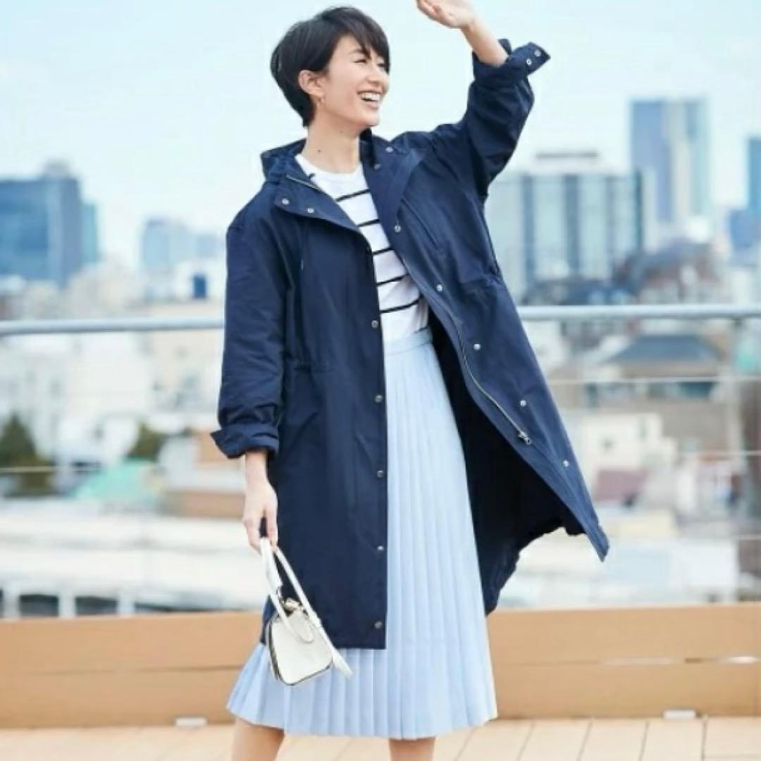 【美品】23区 46 コート ライトタッサーモッズコート ゆったり 体型カバー