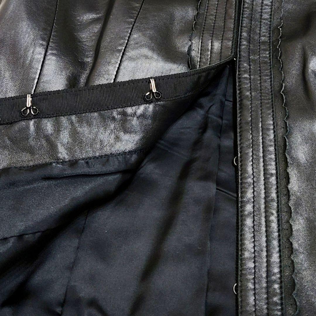 【本革】Leilian 羊革 フリル レザージャケット ブラック