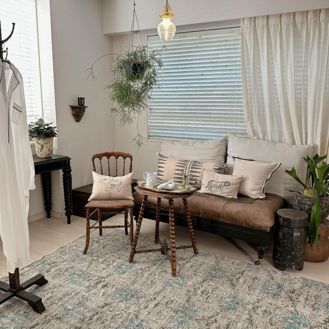 トルコ ヴィンテージラグA106 大判 レア セージグリーン ターコイズブルー