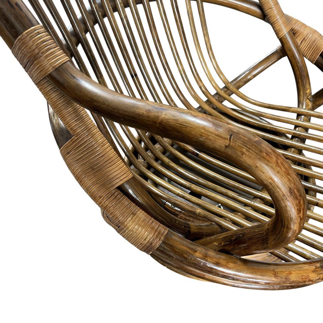 昭和レトロ 古家具 回転式ラタンチェア ラタンソファ エッグチェア アームチェア