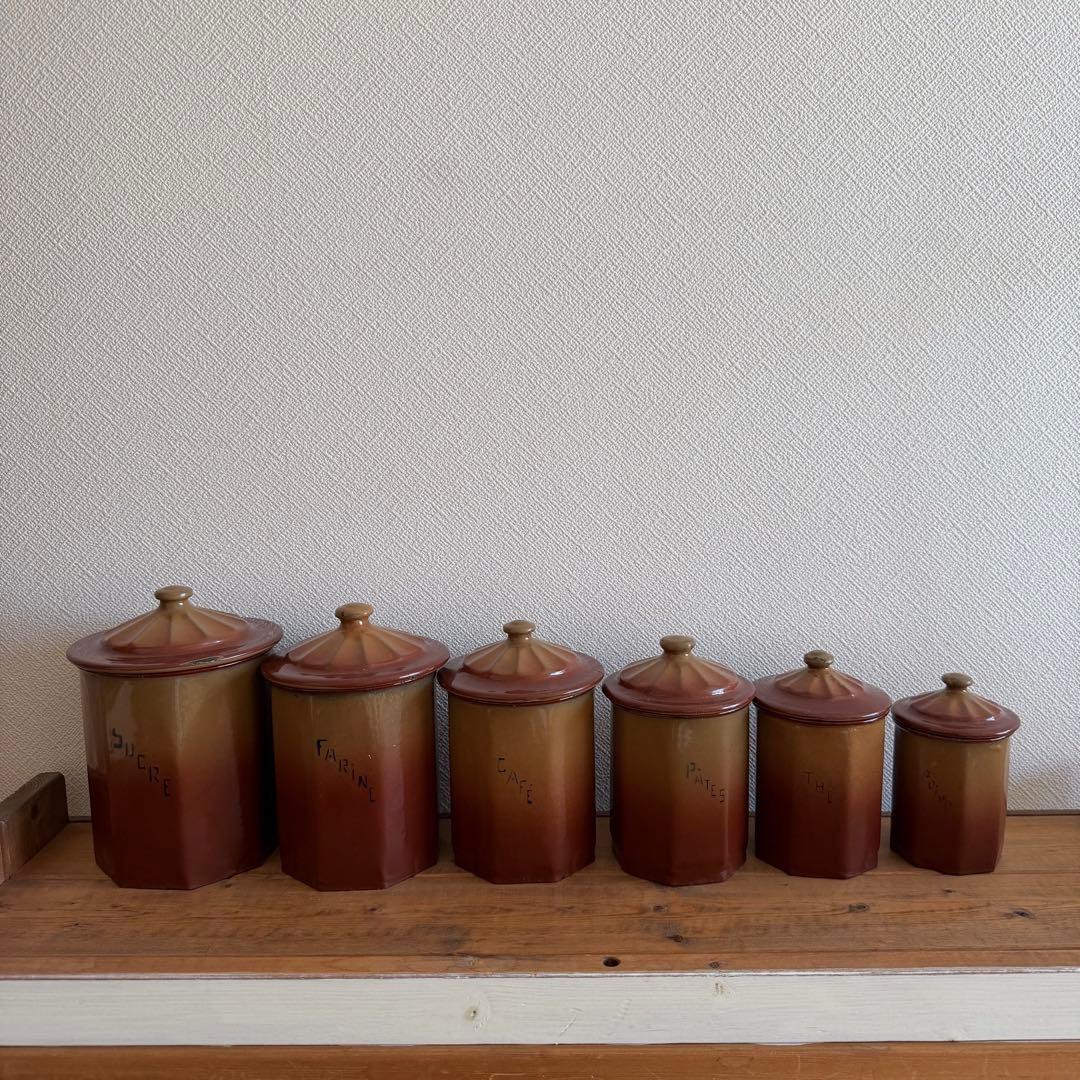 フランスアンティーク　ホーローのキャスター6個セット