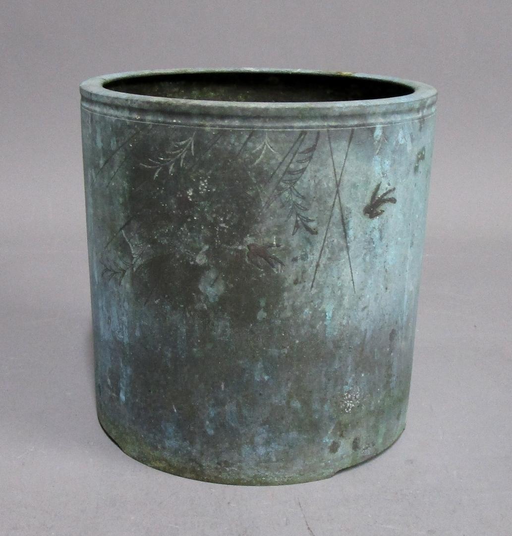 ビンテージ［象嵌 柳にツバメ 手あぶり火鉢］