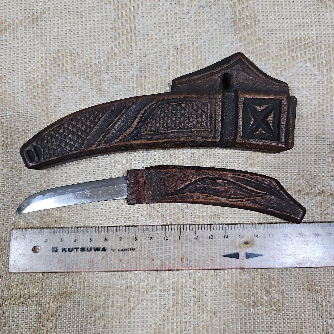 阿部尤三「マキリ」阿部紀男さんの父 アイヌ文様 木彫り