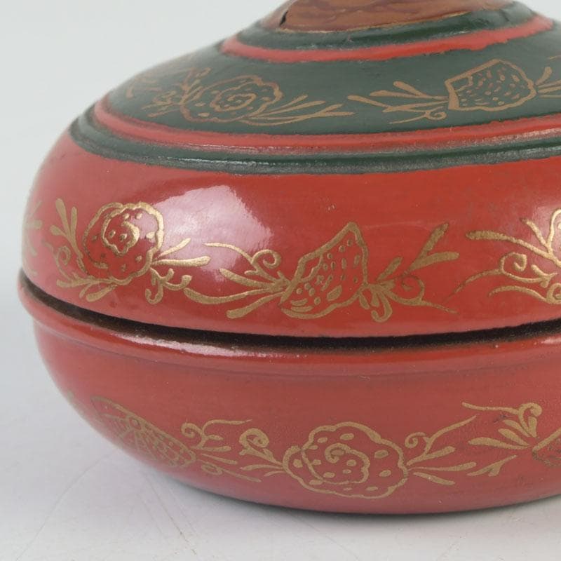 茶道具　朱塗　貝蒔絵　香合　仕覆付　V　9854